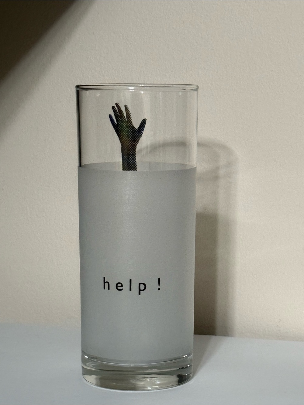 Propaganda “Help!” Hand Illusion Highball Glass Frosted Novelty Drink Glass